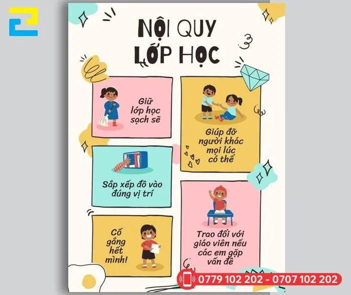 Bảng nội quy lớp học giá rẻ, thiết kế đa dạng, mẫu chuẩn - inan2h