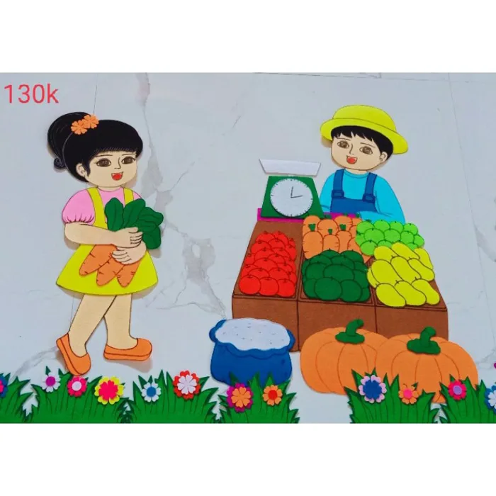 góc bán hàng, góc phân vai vải nỉ trang trí góc mầm non