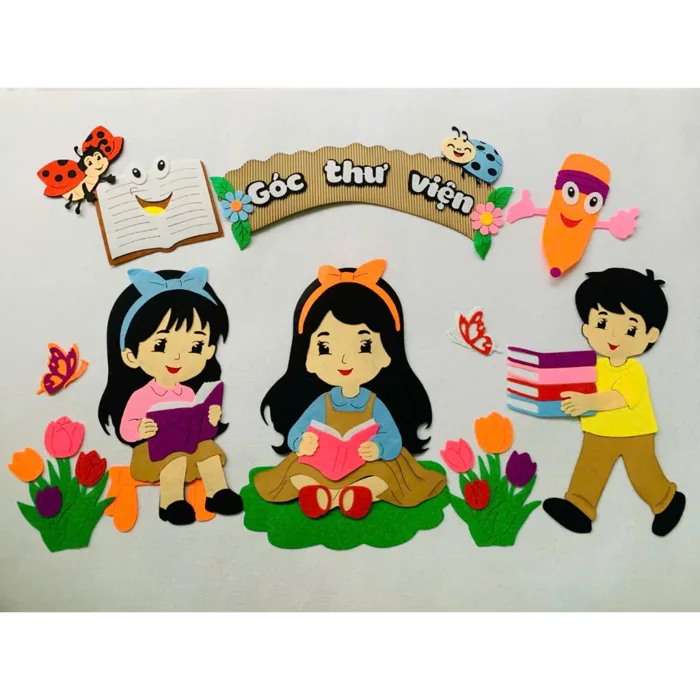 Góc thư viện - Tranh góc dán tường chất steam trang trí lớp học cho bé mầm non
