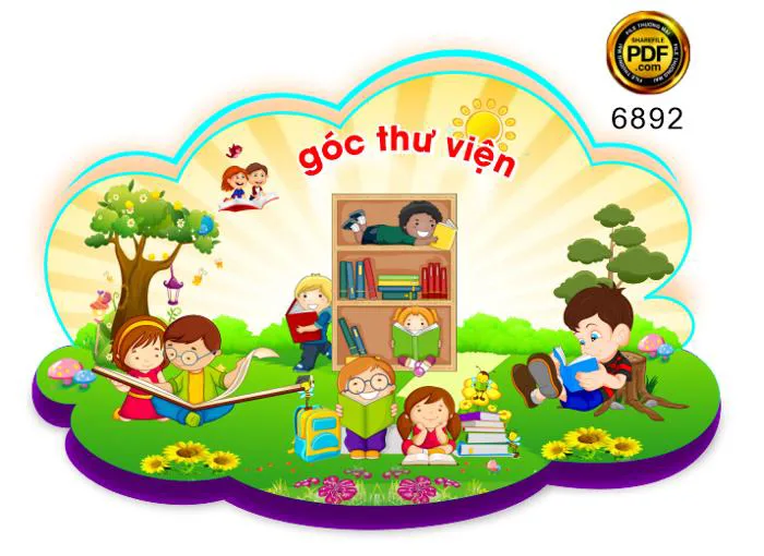 Góc Thư Viện trang trí trường mầm non file corel | VIPcorel.com - Thư viện mẫu thiết kế đồ họa CorelDRAW (CDR).