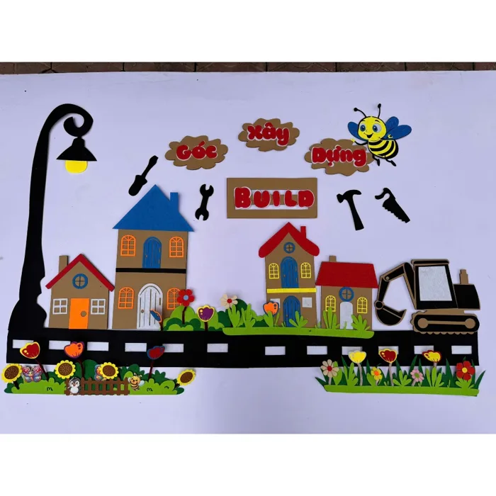 Đồ mầm non - Góc xây dựng to chất steam hình ngôi nhà dùng trang trí, decor  lớp cho bé