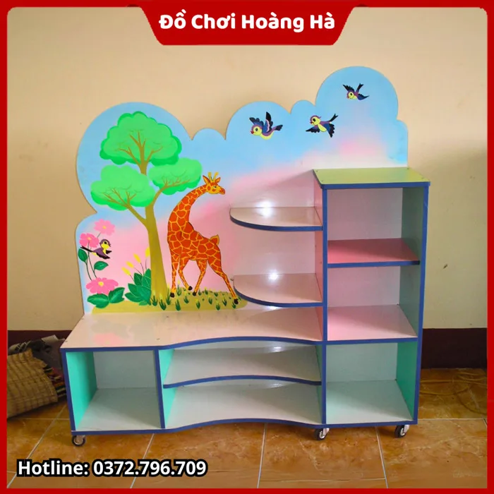 Kệ Đồ Chơi Cho Bé Mầm Non Bằng Gỗ MDF Vẽ Hình Con Hưu
