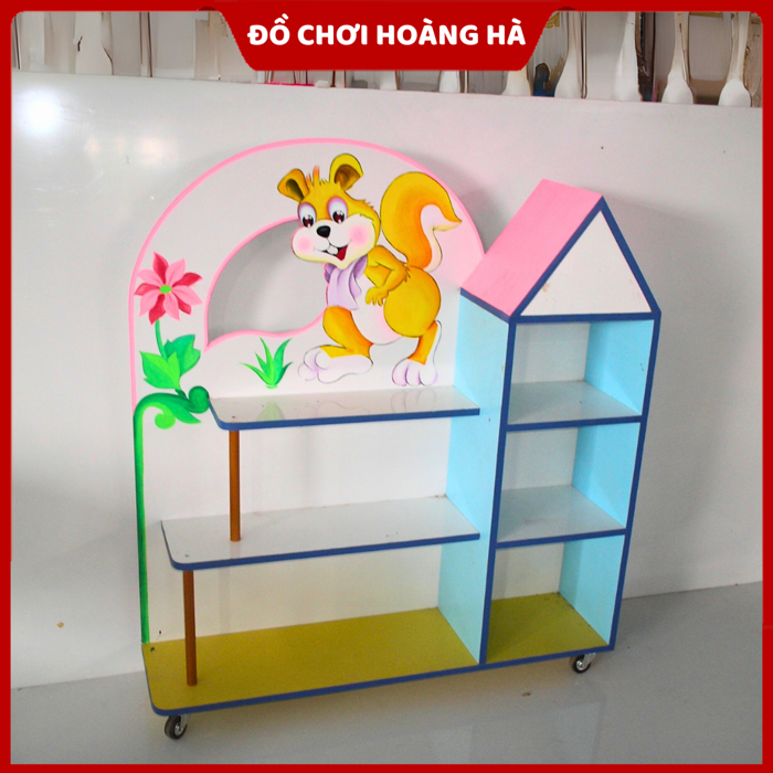 Kệ Đồ Chơi Mầm Non Họa Tiết Vẽ Lộng Trang Trí Con Sóc