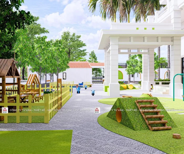 Trang trí sân trường mầm non đẹp bắt mắt ấn tượng