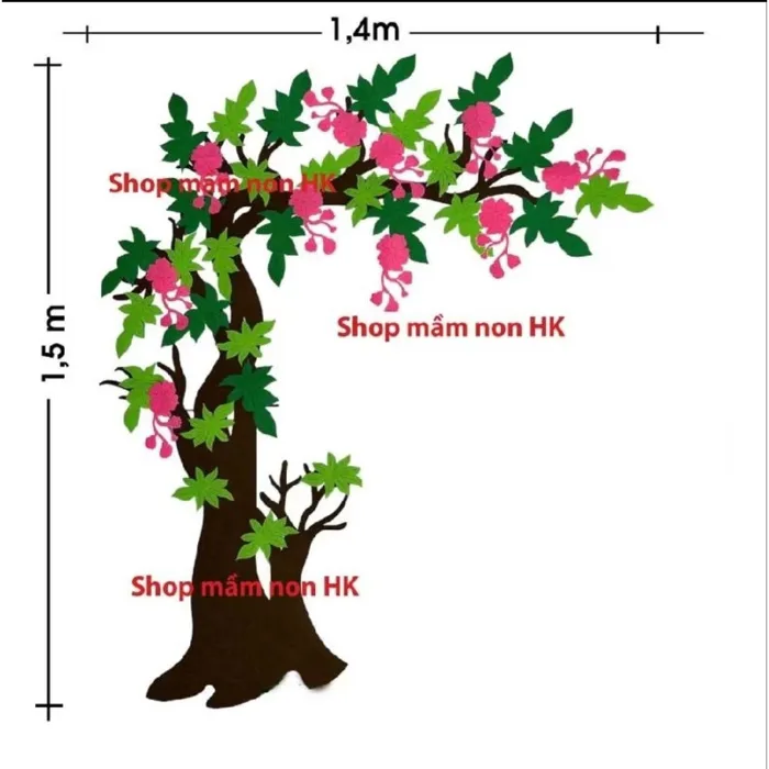 Cây hoa nỉ dán tường 1,4mx1,5m trang trí lớp học mầm non Cây hoa nỉ dán tường 1,4mx1,5m trang trí lớp học mầm non