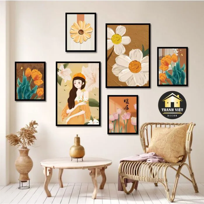 Set 6 tranh treo tường, tranh dán tường, tranh phòng khách decor trang trí  nhà, canvas, Tranh Việt Decor | Shopee Việt Nam