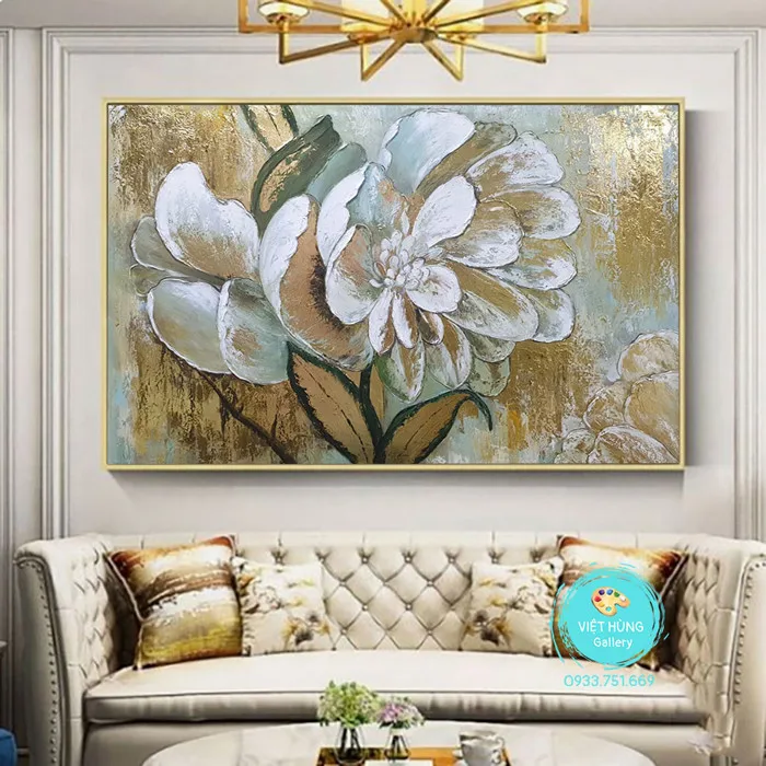 Tranh decor bông hoa trắng VH189 - Việt Hùng Gallery - Chuyên vẽ Tranh SƠN  DẦU CAO CẤP HIỆN ĐẠI