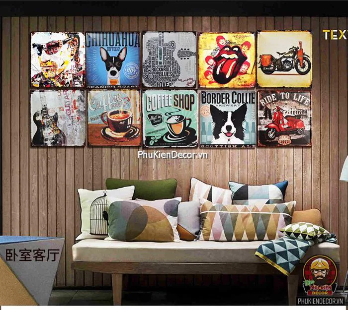 Tranh sắt Vintage trang trí nghệ thuật - Tranh thiếc decor Quán Cafe, Beer,  Quán ăn, Nhà