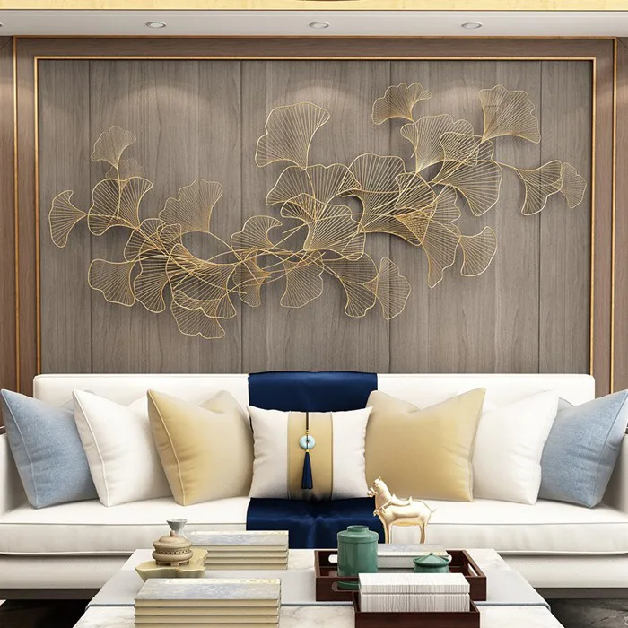 Tranh Kim Loại Treo Phòng Khách Hình Lá Bạch Quả Decor Sang Trọng Tranh Kim Loại Treo Phòng Khách Hình Lá Bạch Quả Decor Sang Trọng