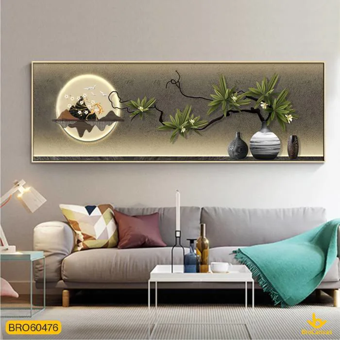 Tranh Treo Phòng Khách Đẹp Phong Cách Nhẹ Nhàng Sang Trọng Với Chú Hươu Và Chậu Tranh Treo Phòng Khách Đẹp Phong Cách Nhẹ Nhàng Sang Trọng Với Chú Hươu Và Chậu