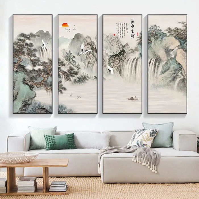 Bộ 4 tranh thủy mặc, Tranh phong thủy treo phòng khách - TM2 Bộ 4 tranh thủy mặc, Tranh phong thủy treo phòng khách - TM2