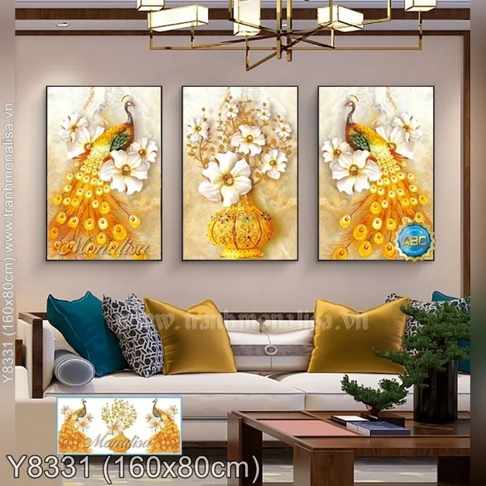 Tranh đính đá Bộ công vàng (3 bức) (Y8331)