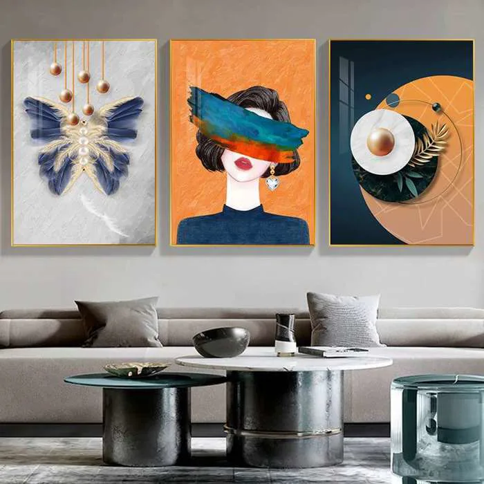 Bộ 3 Tranh Tráng Gương Cao Cấp Decor Phòng Khách, Quán Cafe