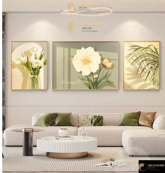 Bộ 3 Tranh Treo Tường Tráng gương / Canvas Cao Cấp - Hoa Tulip-Kiểu mới-  4668-3 | MelyHome- Tranh treo tường Canvas