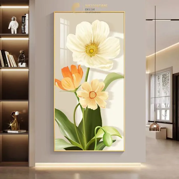 Tranh Đơn Dọc Treo Tường Tráng gương / Canvas Tranh Biển Hoàng Hôn Vườn Hoa  -HTQ129 | MelyHome- Tranh treo tường Canvas