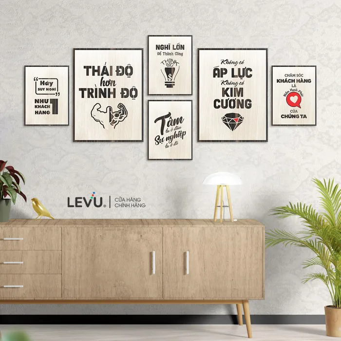 Bộ tranh tạo động lực gỗ 6 tấm treo tường bố cục đẹp • LEVUSHOP