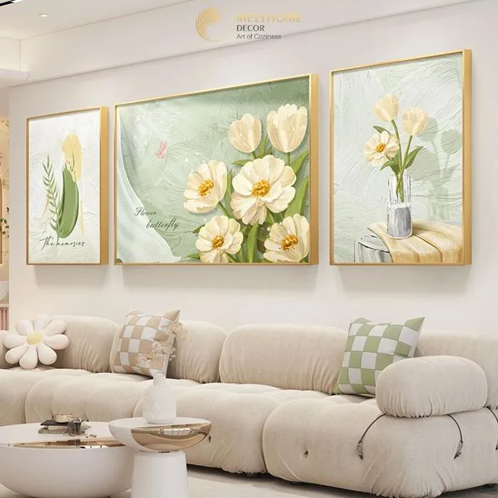 Bộ 3 Tranh Treo Tường Tráng gương / Canvas Cao Cấp - Bình Hoa -Kiểu mới-  4668-8 | MelyHome- Tranh treo tường Canvas