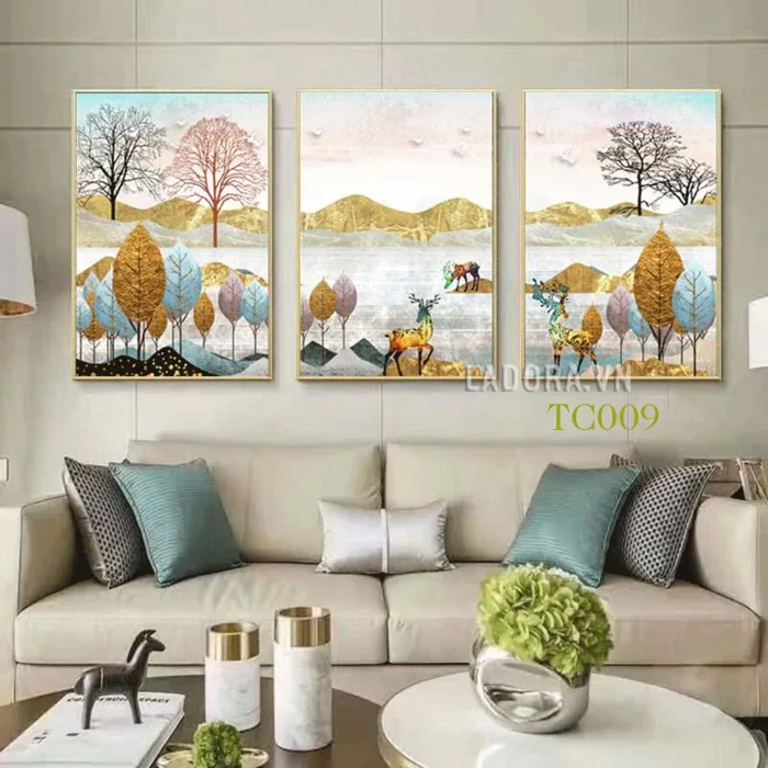 Tranh treo tường trang trí nhà đẹp (TC008-TC009) - Gia đình hươu tài lộc