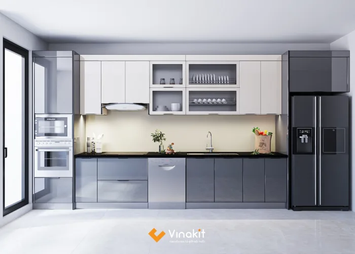Mẫu tủ bếp inox cánh kính cường lực CK40 - VINAKIT