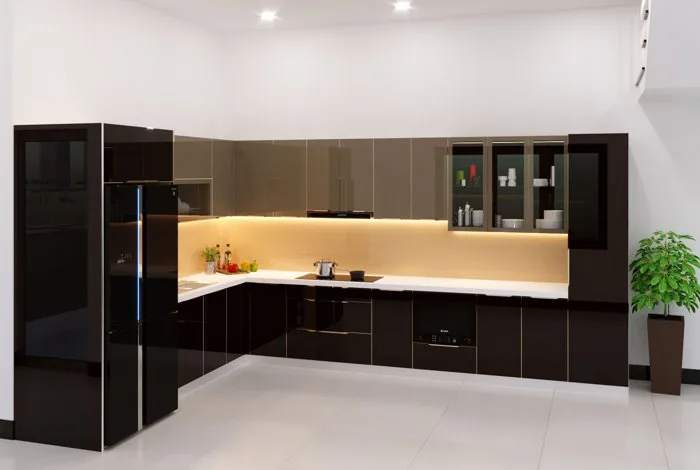 TỦ BẾP INOX CÁNH KÍNH CƯỜNG LỰC 01 - Bếp KitHome
