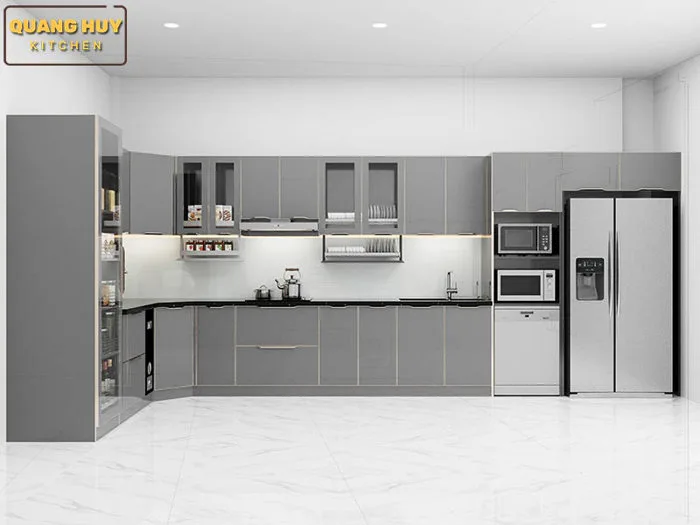 Tủ bếp inox cánh kính cường lực bảo hành vĩnh viễn han gỉ