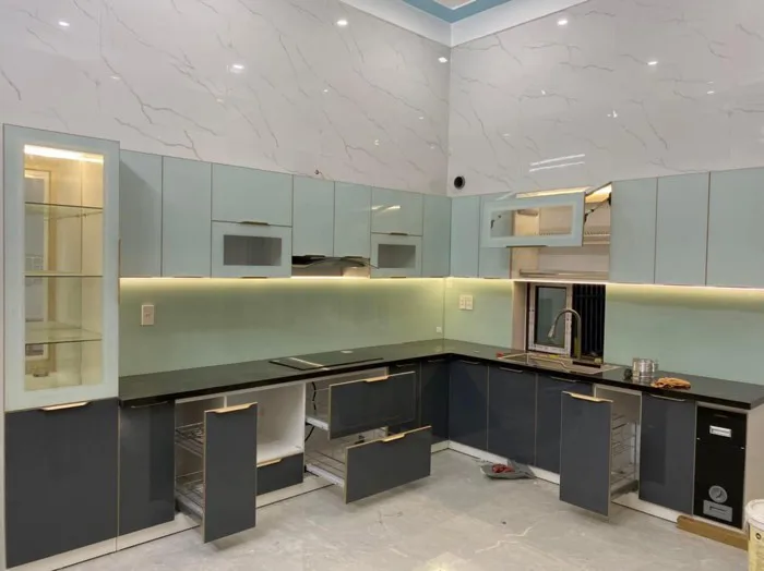 Tủ Bếp Inox 304 Cánh Kính Cường Lực ID 06 | Nội Thất D-Homes