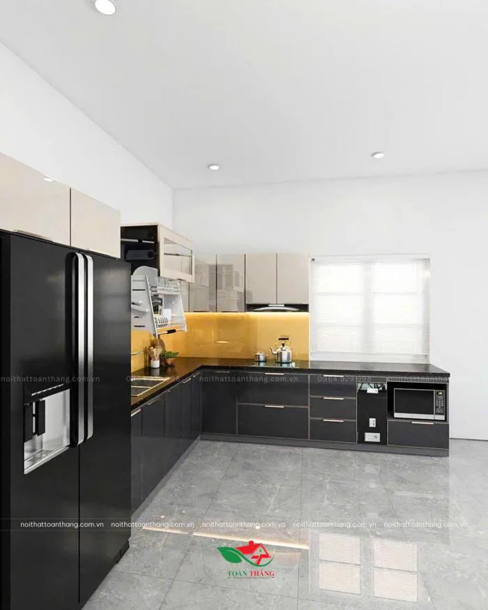 Tủ bếp inox cánh kính chữ L CL-19