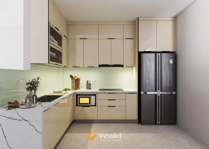 Mẫu tủ bếp inox cánh kính cường lực CK35 - VINAKIT