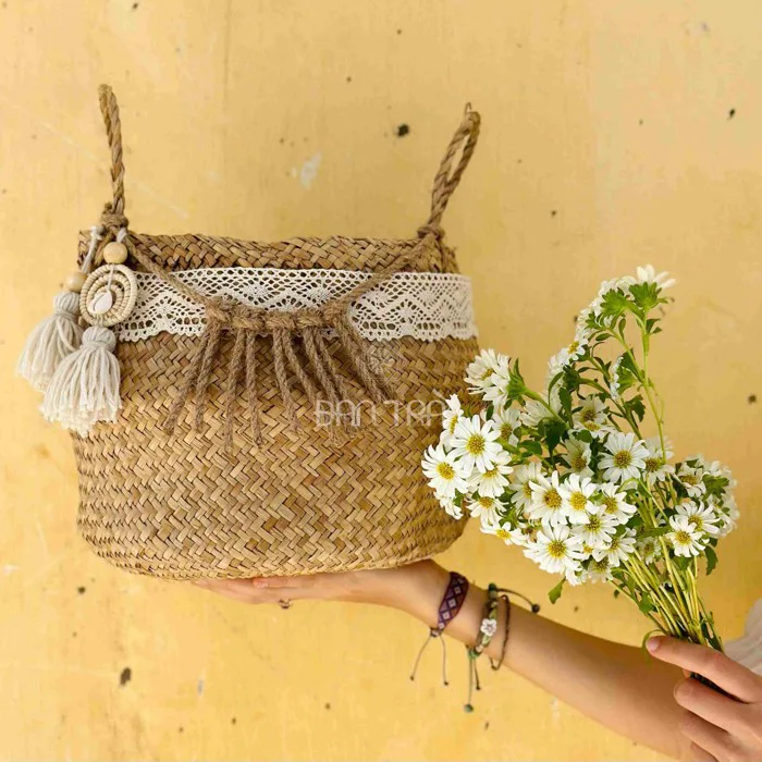 Túi cói có quai vintage, giỏ cói, sọt cói giá tại xưởng
