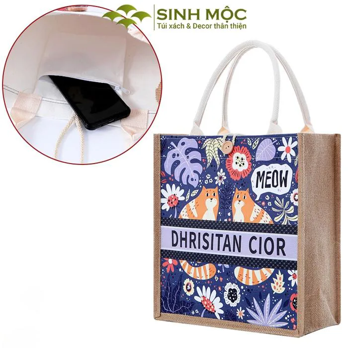 Túi cói vintage, túi đi biển, túi vải bố, Sinh Mộc - M3606