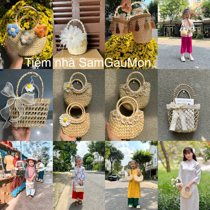 Túi cói túi lục bình xinh xắn cho Mẹ và bé phong cách Vintage đi biển, chụp  ảnh decor, kiểu dáng siêu đẹp