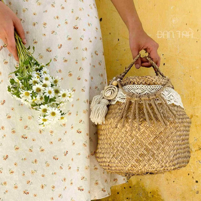 Túi cói có quai vintage, giỏ cói, sọt cói giá tại xưởng