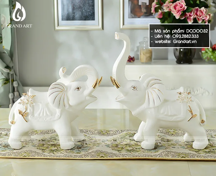 Cặp Voi Gốm Sứ Decor Trang Trí DC00032
