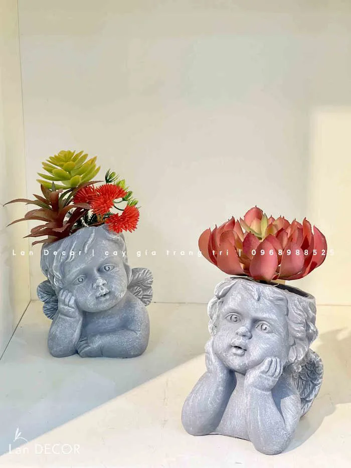 Chậu tượng gốm mix sen đá giả decor- CC917 Tổng Kho Sỉ Cây Giả Trang Trí  Lan Decor - Giá Từ Nhà Sản Xuất