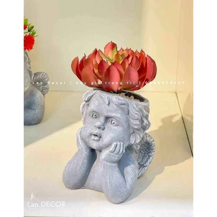 Chậu tượng gốm mix sen đá giả decor- CC917 Tổng Kho Sỉ Cây Giả Trang Trí  Lan Decor - Giá Từ Nhà Sản Xuất