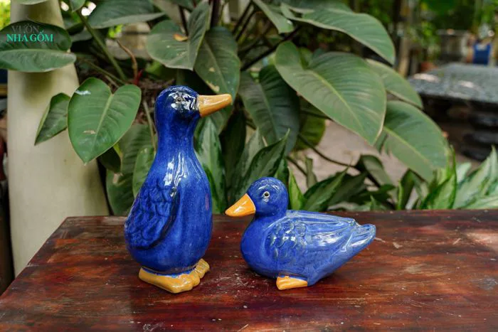 Tượng Thú Gốm, Vịt Gốm Đầu Xanh Cobalt, Quà Tặng Bạn Bè, Decor Không Gian.