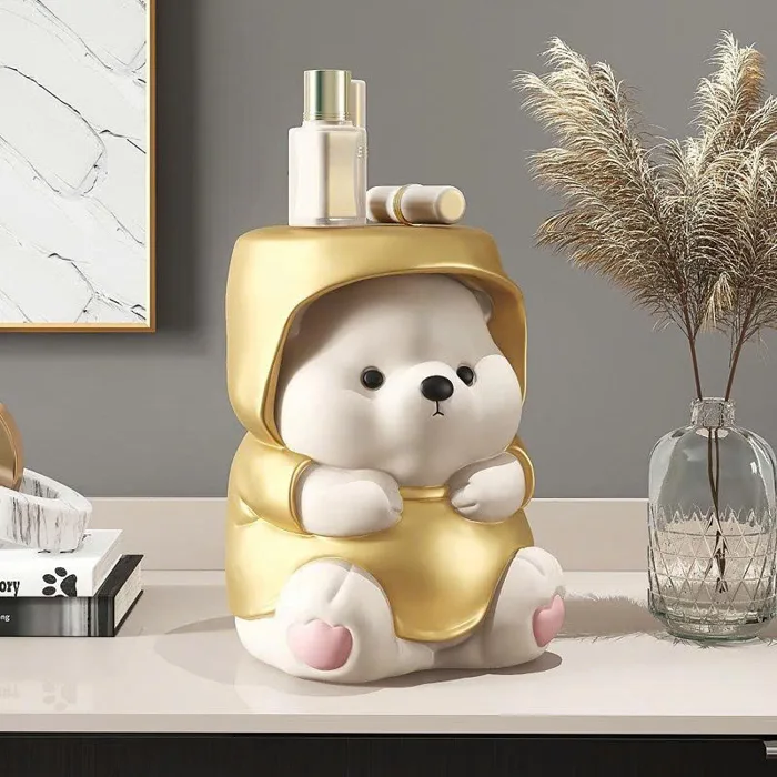 Tượng decor trang trí gấu đáng yêu kèm kệ để đồ mini cao cấp 034