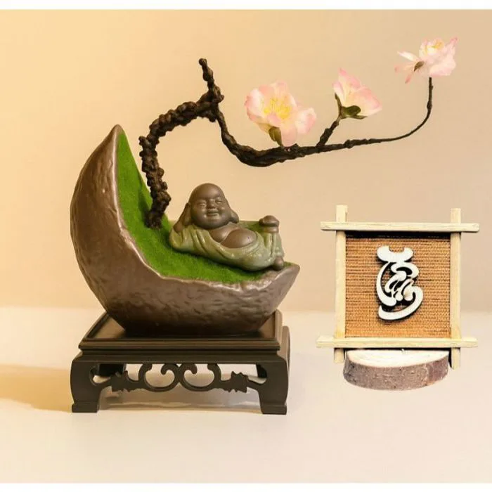 Tiểu Cảnh Gốm Sứ Bán Nguyệt Kèm Tượng Mini – Decor Bàn Làm Việc, Bàn Trà -  TẶNG ĐÔN | Lazada Việt Nam