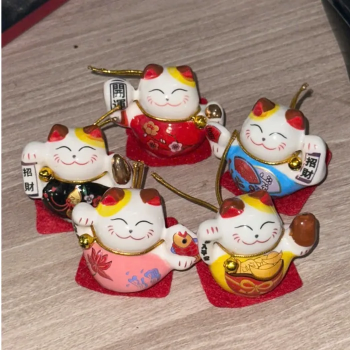 Tượng Mèo Thần Tài mini decor trang trí cây, tiểu cảnh để bàn gốm sứ đủ màu  sắc. | Shopee Việt Nam