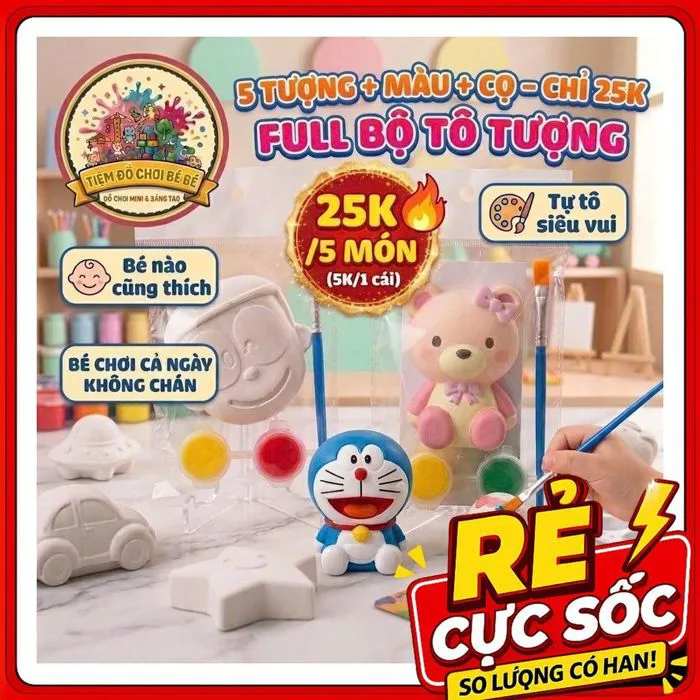 Bộ Tô Tượng Mini Nhân Vật Hoạt Hình Kèm Màu Và Cọ - Tượng Thạch Cao Decor  Giải Trí Sáng Tạo
