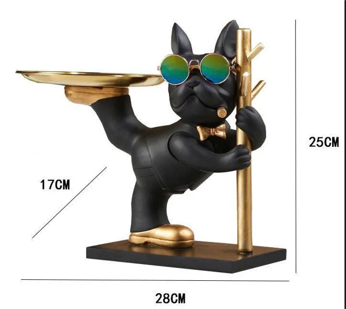 Tượng decor trang trí chó Bully cầm cột xiếc kệ đựng đồ mini phong cách  Châu Âu cao cấp 039