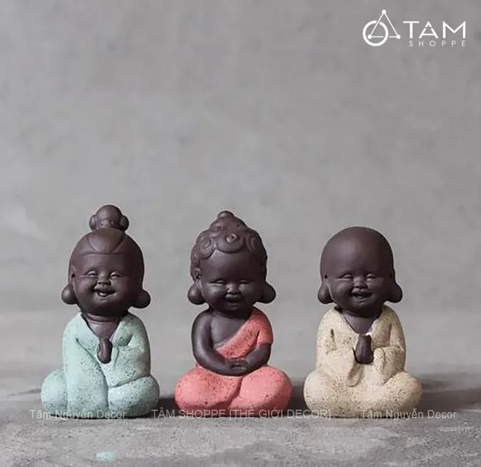 Tượng phật vui vẻ mini gốm nâu [Cao 8cm/ nhiều kiểu] TUONGPHAT-07