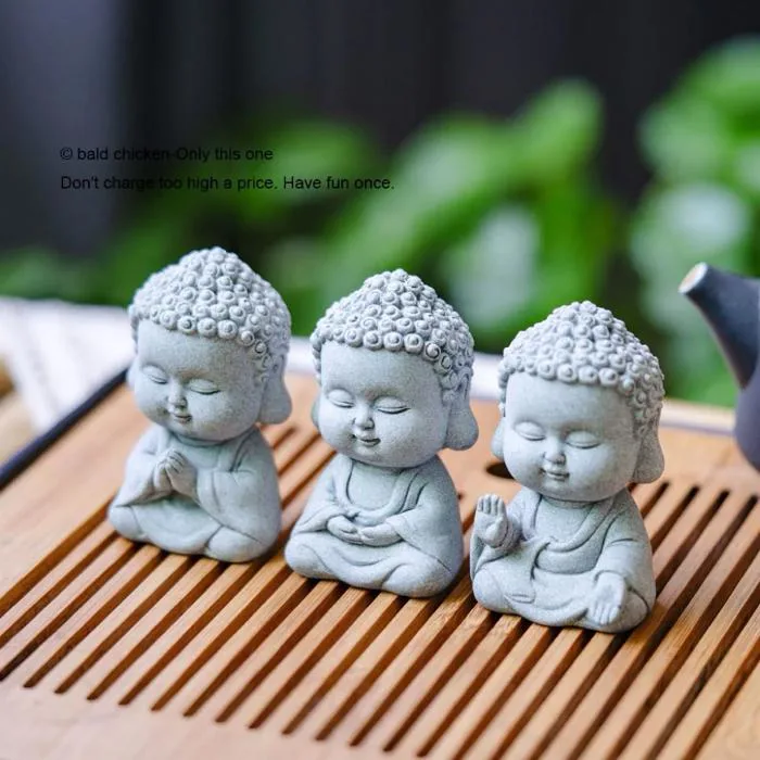 Bộ 3 Tượng Tam Tiểu Phật Adida Mini Decor Tiểu Cảnh- Bàn Trà- Terrarium -  Tượng Decor Chất Liệu Đá Nhân Tạo Cao Cấp