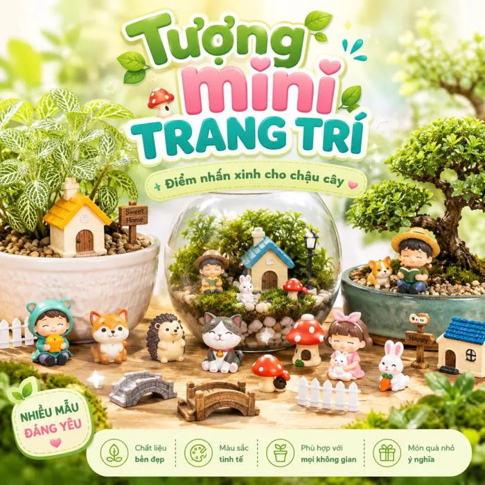 Tượng mini trang trí giúp chậu cây, tiểu cảnh và góc decor thêm sinh động
