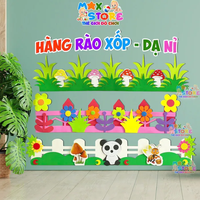 Hàng Rào Xốp, Hàng Rào Dạ Nỉ Hoa Cỏ Trang Trí Chân Tường Lớp Học Mầm Non Tiểu Học Xinh Xắn (1 Dây)