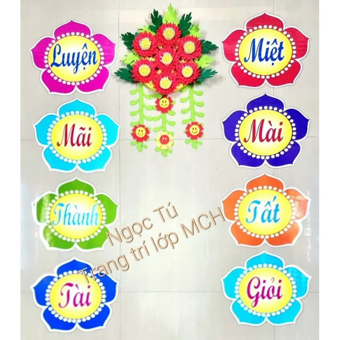 Khẩu hiệu trang trí lớp học - Kèm băng dính xốp dán tường Cỡ A4 - Vào lớp thuộc bài ra lớp hiểu bài...